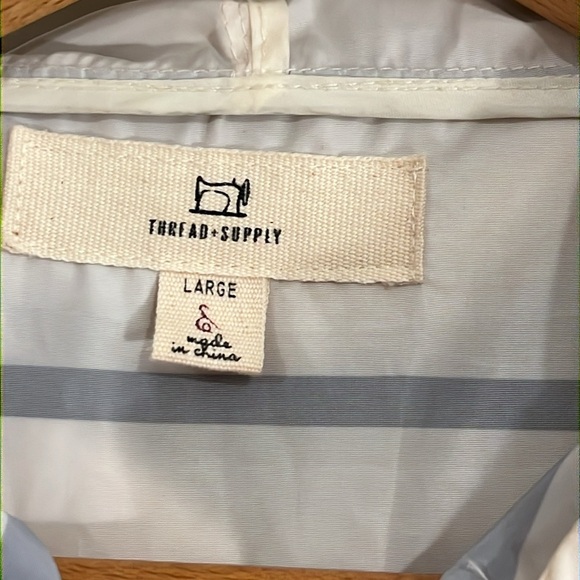 THREAD & SUPPLY Hooded Pullover Jacket Striped Cinch Waist Wind Breaker Pocket - Picture 5 of 9